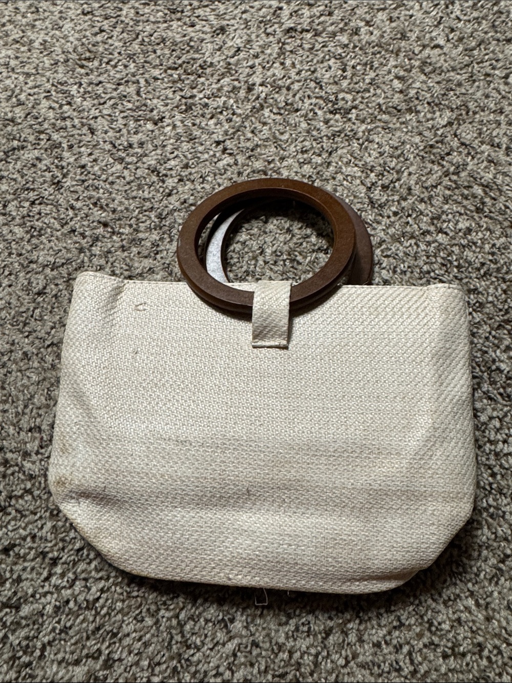 White Woven‎ Handbag with Wooden Ring Handles